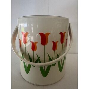 Vintage Phoenix Ice Bucket 1970s Spring Tulip Insulated Lucite Lid Cream Barware